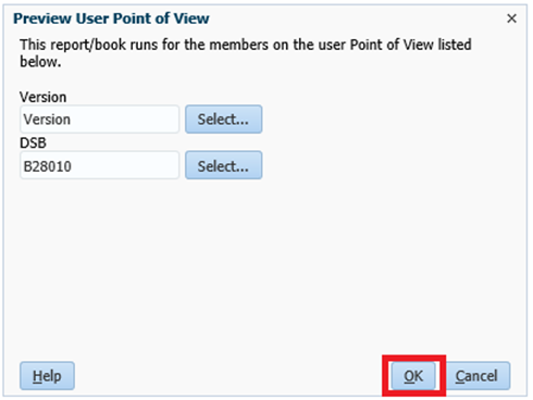 Shows POV screen with a version and DSB press ok to run the report